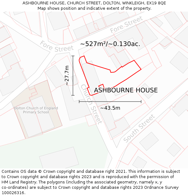 ASHBOURNE HOUSE, CHURCH STREET, DOLTON, WINKLEIGH, EX19 8QE: Plot and title map