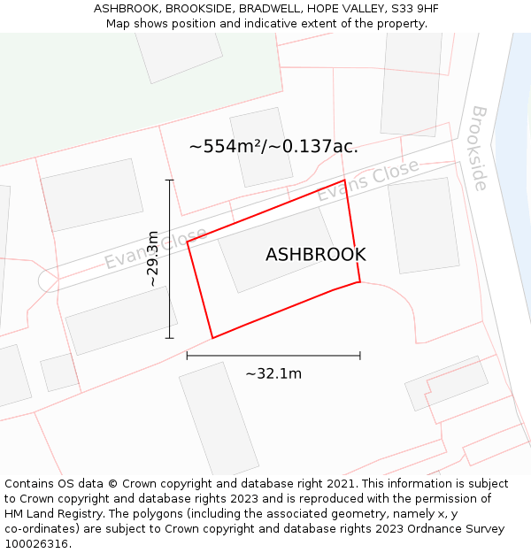 ASHBROOK, BROOKSIDE, BRADWELL, HOPE VALLEY, S33 9HF: Plot and title map