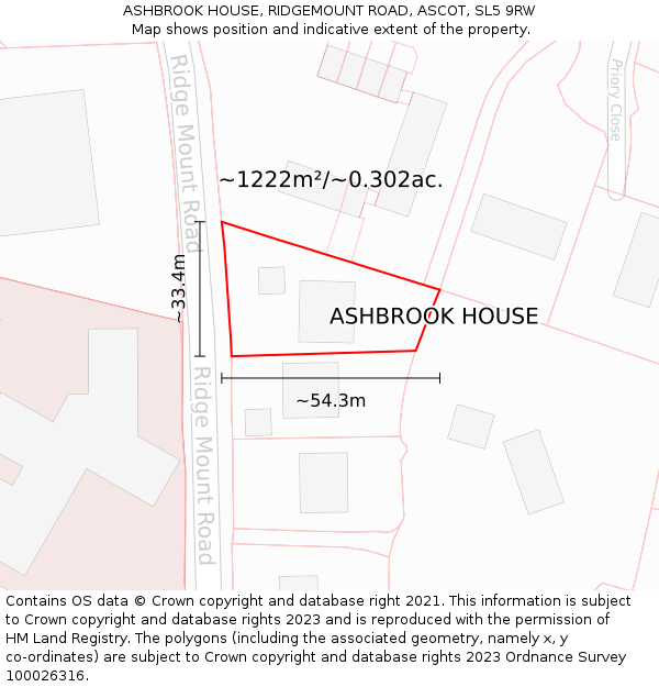 ASHBROOK HOUSE, RIDGEMOUNT ROAD, ASCOT, SL5 9RW: Plot and title map