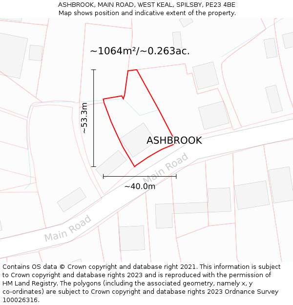 ASHBROOK, MAIN ROAD, WEST KEAL, SPILSBY, PE23 4BE: Plot and title map