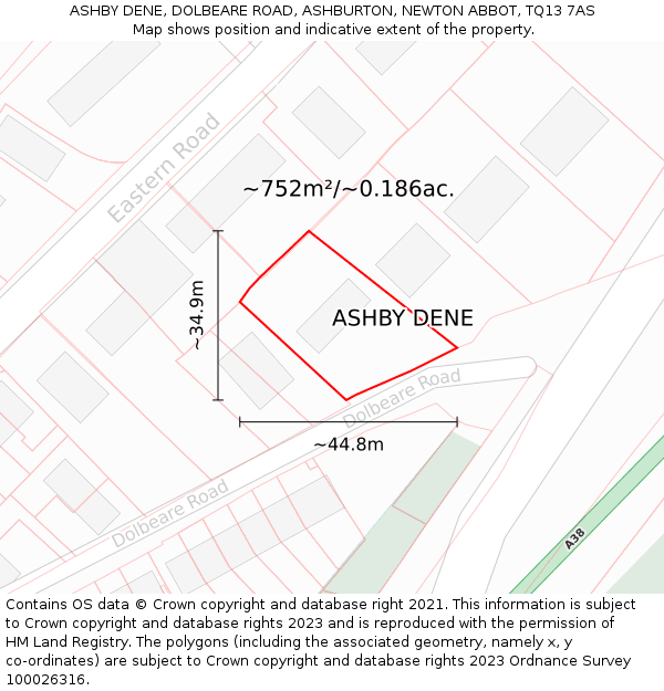 ASHBY DENE, DOLBEARE ROAD, ASHBURTON, NEWTON ABBOT, TQ13 7AS: Plot and title map