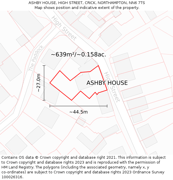 ASHBY HOUSE, HIGH STREET, CRICK, NORTHAMPTON, NN6 7TS: Plot and title map