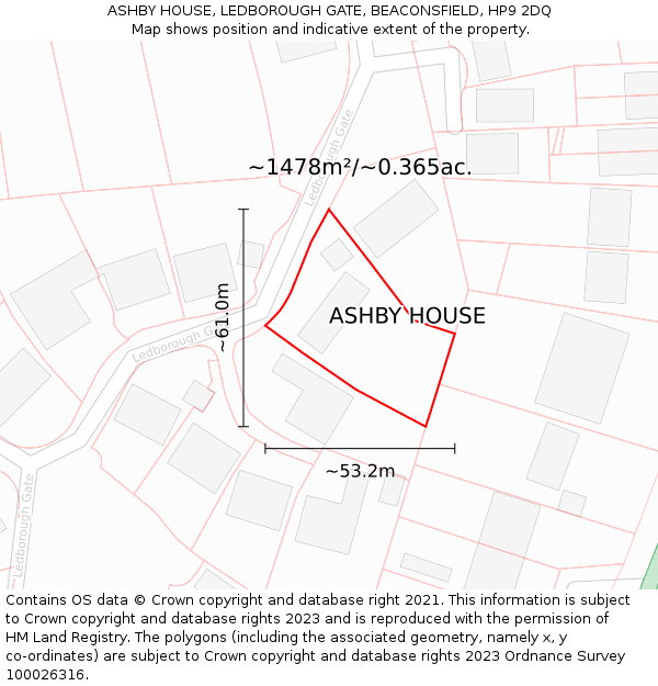 ASHBY HOUSE, LEDBOROUGH GATE, BEACONSFIELD, HP9 2DQ: Plot and title map