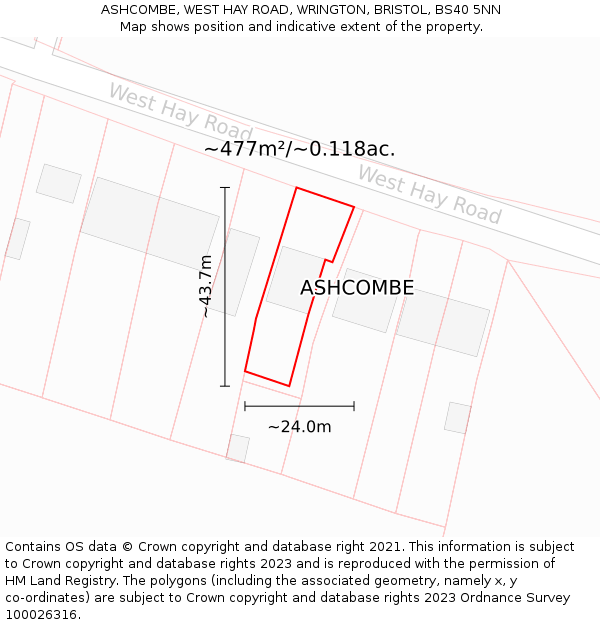 ASHCOMBE, WEST HAY ROAD, WRINGTON, BRISTOL, BS40 5NN: Plot and title map