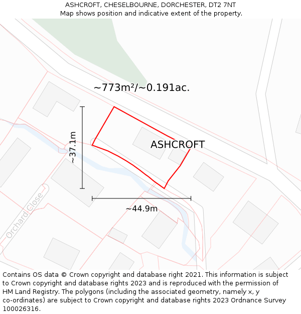 ASHCROFT, CHESELBOURNE, DORCHESTER, DT2 7NT: Plot and title map