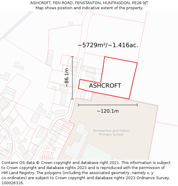 ASHCROFT, FEN ROAD, FENSTANTON, HUNTINGDON, PE28 9JT: Plot and title map