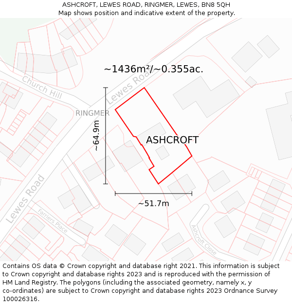 ASHCROFT, LEWES ROAD, RINGMER, LEWES, BN8 5QH: Plot and title map