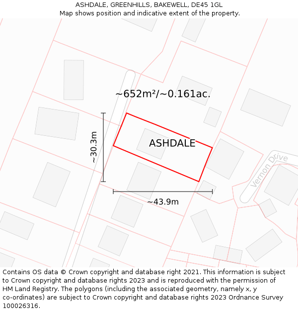 ASHDALE, GREENHILLS, BAKEWELL, DE45 1GL: Plot and title map