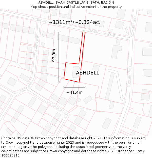 ASHDELL, SHAM CASTLE LANE, BATH, BA2 6JN: Plot and title map