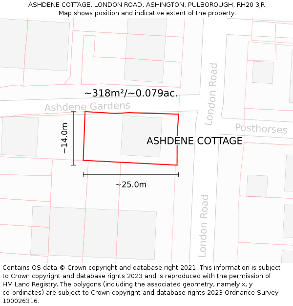 ASHDENE COTTAGE, LONDON ROAD, ASHINGTON, PULBOROUGH, RH20 3JR: Plot and title map