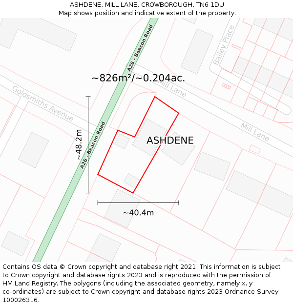 ASHDENE, MILL LANE, CROWBOROUGH, TN6 1DU: Plot and title map