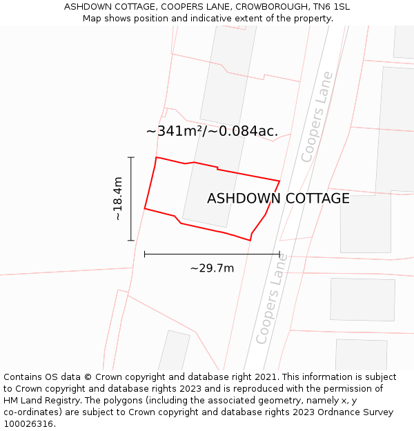 ASHDOWN COTTAGE, COOPERS LANE, CROWBOROUGH, TN6 1SL: Plot and title map