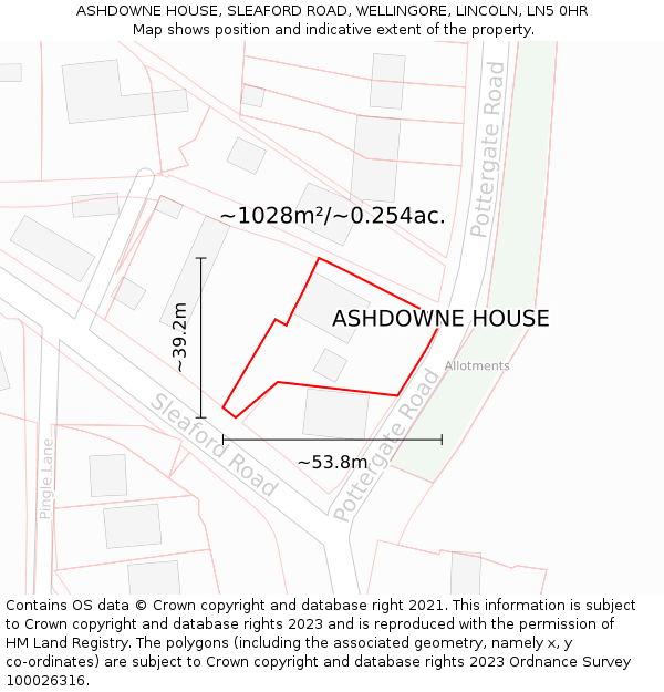 ASHDOWNE HOUSE, SLEAFORD ROAD, WELLINGORE, LINCOLN, LN5 0HR: Plot and title map