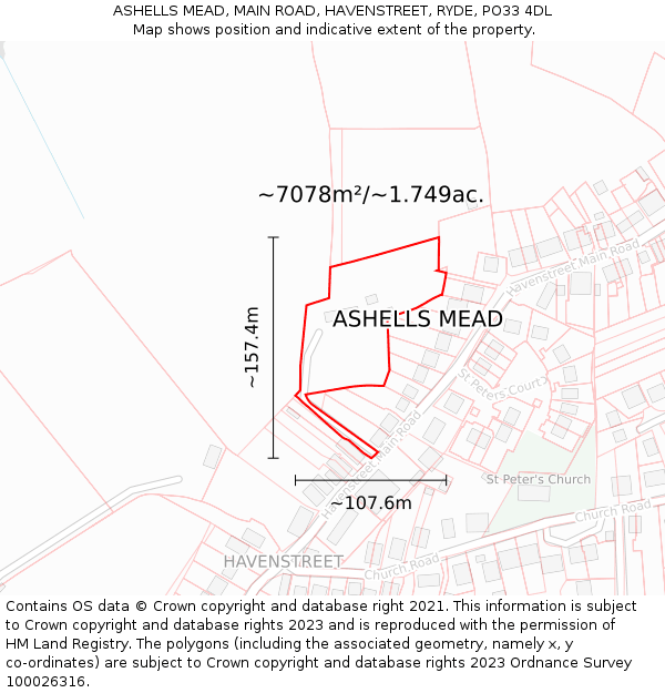 ASHELLS MEAD, MAIN ROAD, HAVENSTREET, RYDE, PO33 4DL: Plot and title map