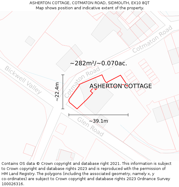 ASHERTON COTTAGE, COTMATON ROAD, SIDMOUTH, EX10 8QT: Plot and title map