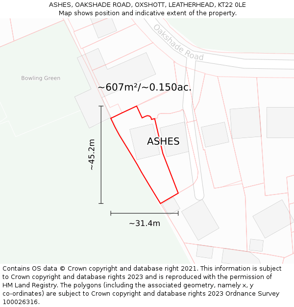 ASHES, OAKSHADE ROAD, OXSHOTT, LEATHERHEAD, KT22 0LE: Plot and title map