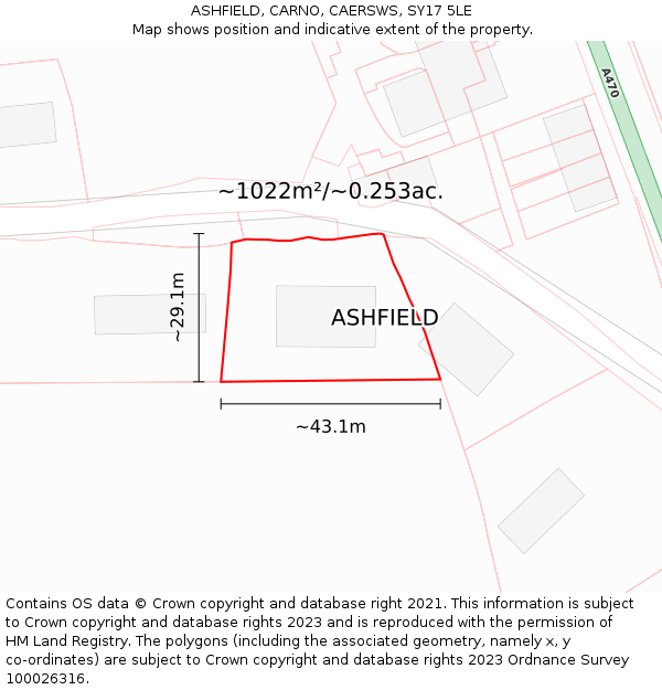 ASHFIELD, CARNO, CAERSWS, SY17 5LE: Plot and title map