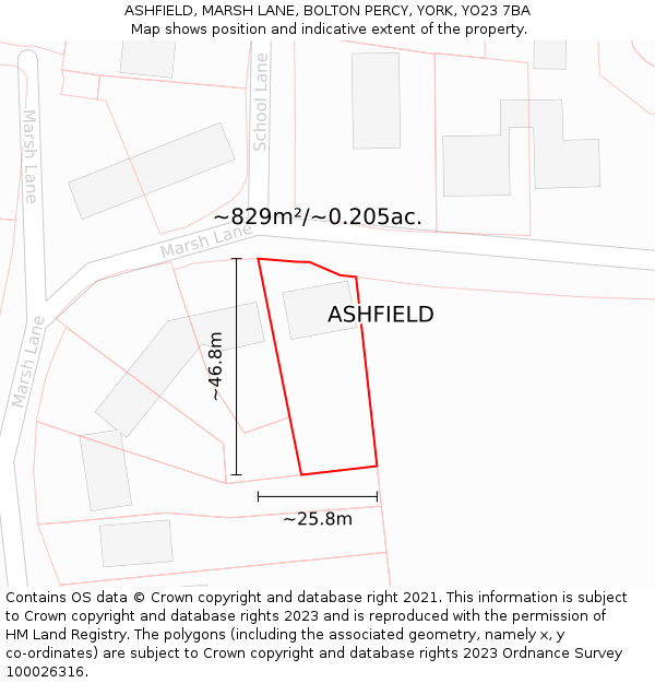 ASHFIELD, MARSH LANE, BOLTON PERCY, YORK, YO23 7BA: Plot and title map