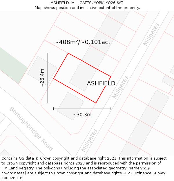 ASHFIELD, MILLGATES, YORK, YO26 6AT: Plot and title map