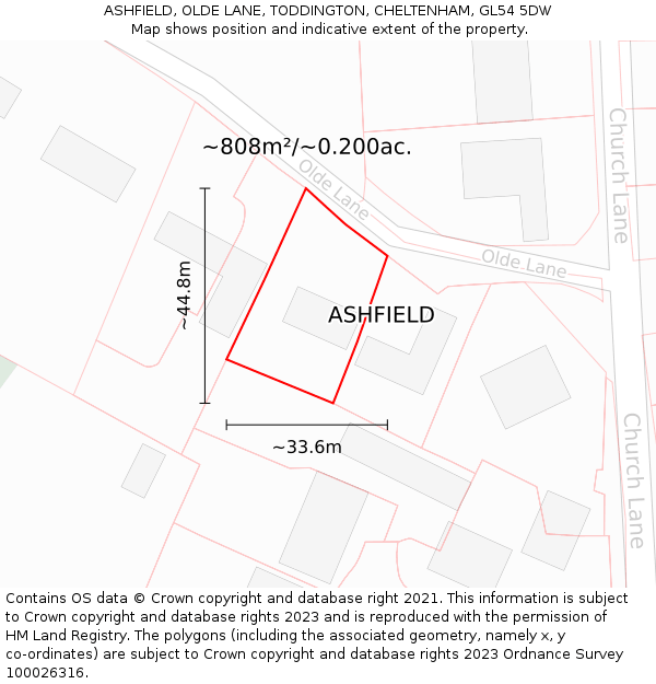 ASHFIELD, OLDE LANE, TODDINGTON, CHELTENHAM, GL54 5DW: Plot and title map