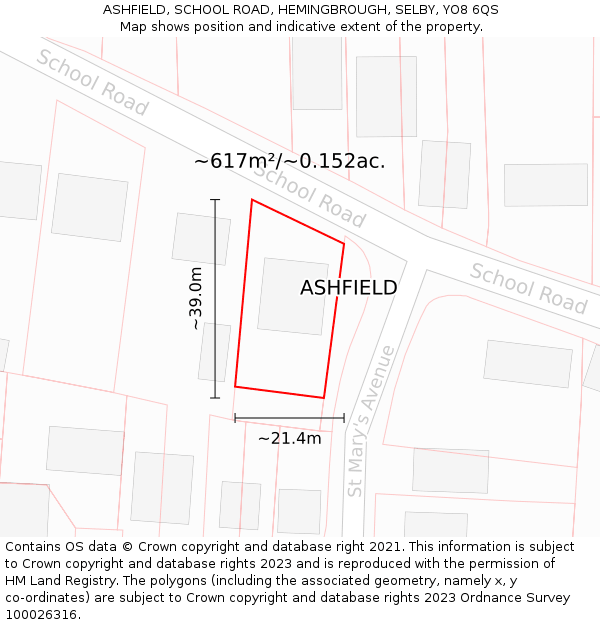 ASHFIELD, SCHOOL ROAD, HEMINGBROUGH, SELBY, YO8 6QS: Plot and title map