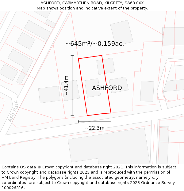 ASHFORD, CARMARTHEN ROAD, KILGETTY, SA68 0XX: Plot and title map