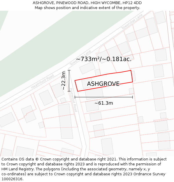ASHGROVE, PINEWOOD ROAD, HIGH WYCOMBE, HP12 4DD: Plot and title map