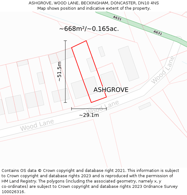 ASHGROVE, WOOD LANE, BECKINGHAM, DONCASTER, DN10 4NS: Plot and title map