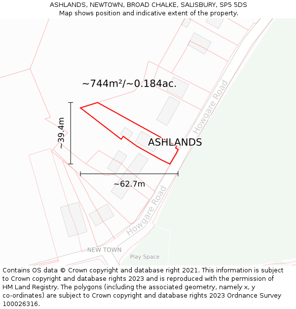 ASHLANDS, NEWTOWN, BROAD CHALKE, SALISBURY, SP5 5DS: Plot and title map