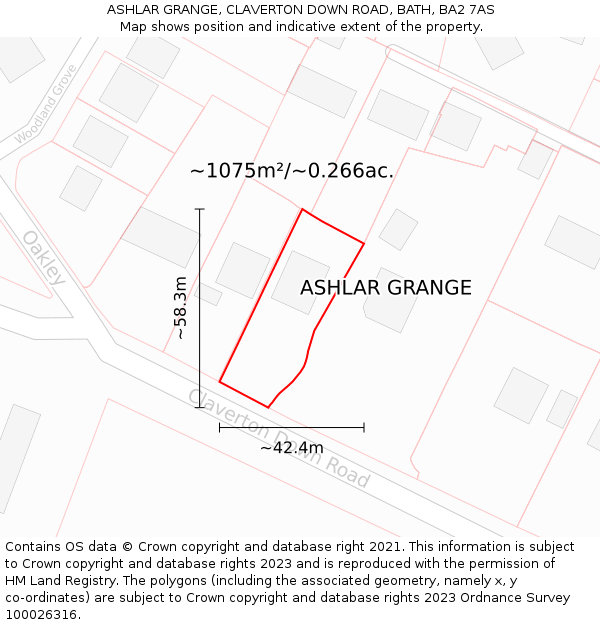 ASHLAR GRANGE, CLAVERTON DOWN ROAD, BATH, BA2 7AS: Plot and title map