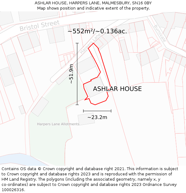 ASHLAR HOUSE, HARPERS LANE, MALMESBURY, SN16 0BY: Plot and title map