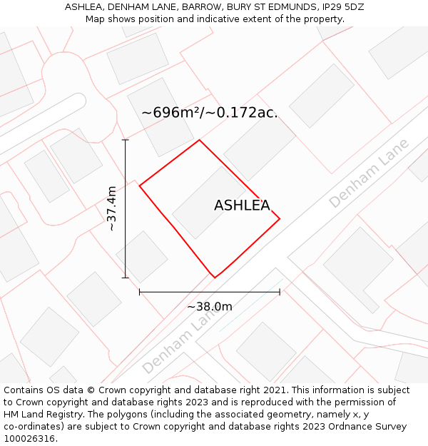 ASHLEA, DENHAM LANE, BARROW, BURY ST EDMUNDS, IP29 5DZ: Plot and title map