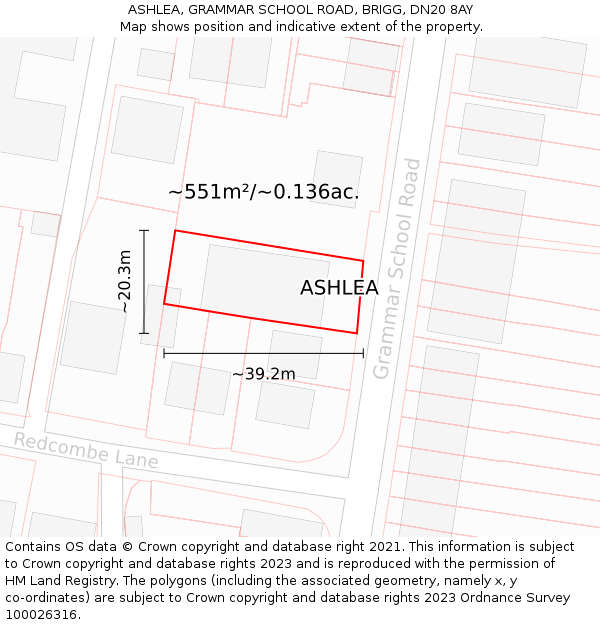 ASHLEA, GRAMMAR SCHOOL ROAD, BRIGG, DN20 8AY: Plot and title map