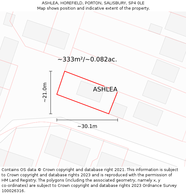 ASHLEA, HOREFIELD, PORTON, SALISBURY, SP4 0LE: Plot and title map