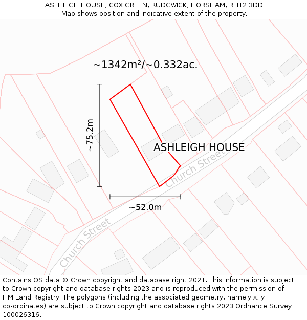 ASHLEIGH HOUSE, COX GREEN, RUDGWICK, HORSHAM, RH12 3DD: Plot and title map