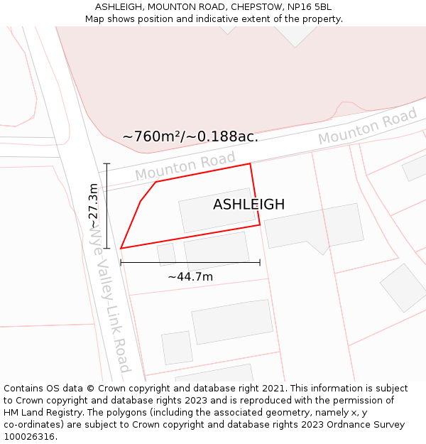 ASHLEIGH, MOUNTON ROAD, CHEPSTOW, NP16 5BL: Plot and title map