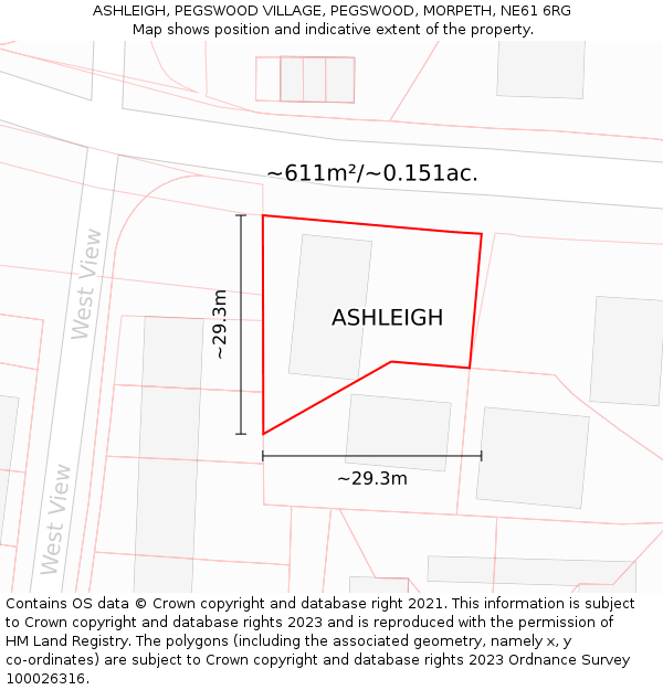 ASHLEIGH, PEGSWOOD VILLAGE, PEGSWOOD, MORPETH, NE61 6RG: Plot and title map