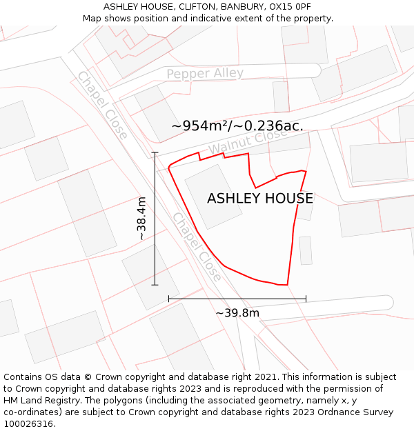 ASHLEY HOUSE, CLIFTON, BANBURY, OX15 0PF: Plot and title map