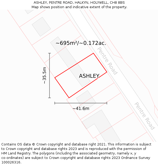 ASHLEY, PENTRE ROAD, HALKYN, HOLYWELL, CH8 8BS: Plot and title map