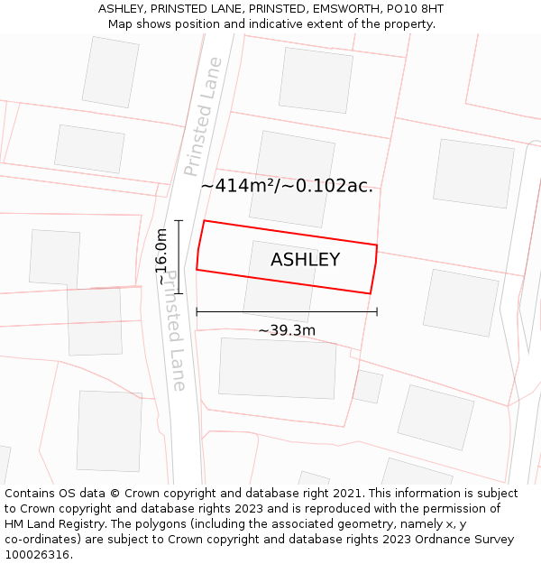 ASHLEY, PRINSTED LANE, PRINSTED, EMSWORTH, PO10 8HT: Plot and title map