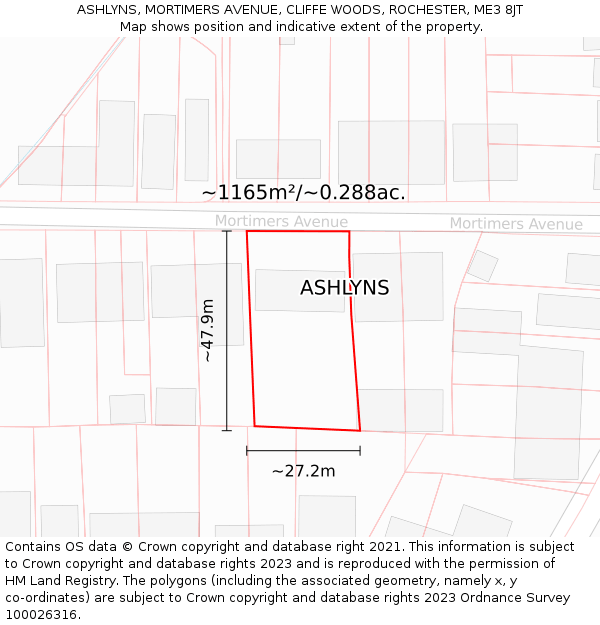 ASHLYNS, MORTIMERS AVENUE, CLIFFE WOODS, ROCHESTER, ME3 8JT: Plot and title map