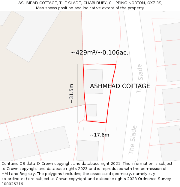 ASHMEAD COTTAGE, THE SLADE, CHARLBURY, CHIPPING NORTON, OX7 3SJ: Plot and title map