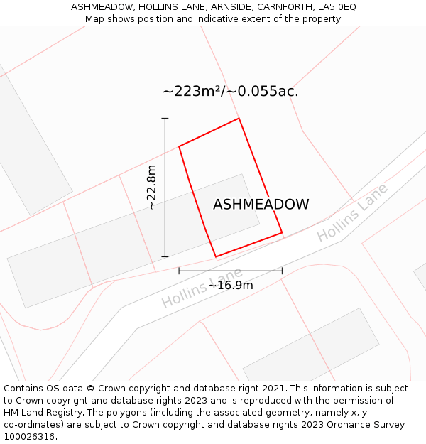 ASHMEADOW, HOLLINS LANE, ARNSIDE, CARNFORTH, LA5 0EQ: Plot and title map