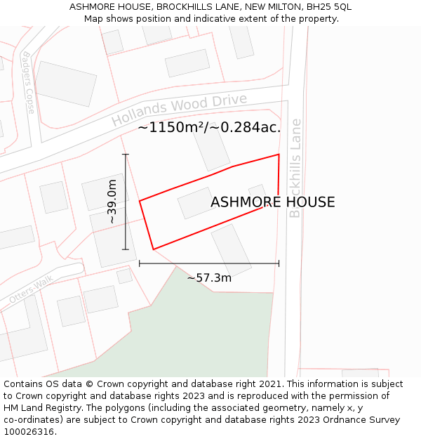 ASHMORE HOUSE, BROCKHILLS LANE, NEW MILTON, BH25 5QL: Plot and title map