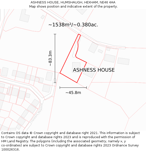 ASHNESS HOUSE, HUMSHAUGH, HEXHAM, NE46 4AA: Plot and title map