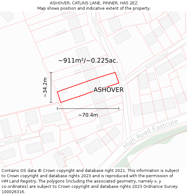 ASHOVER, CATLINS LANE, PINNER, HA5 2EZ: Plot and title map