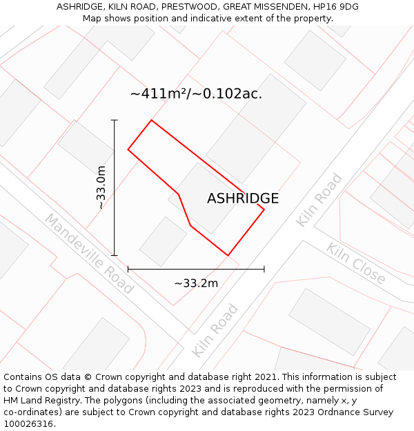 ASHRIDGE, KILN ROAD, PRESTWOOD, GREAT MISSENDEN, HP16 9DG: Plot and title map