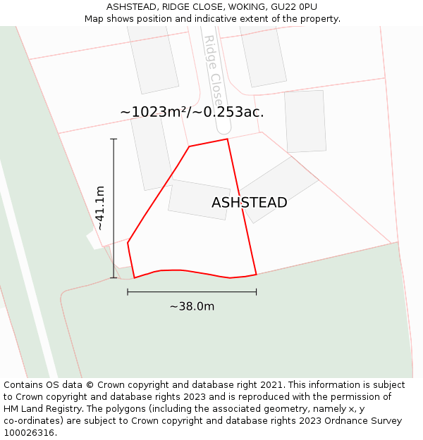 ASHSTEAD, RIDGE CLOSE, WOKING, GU22 0PU: Plot and title map