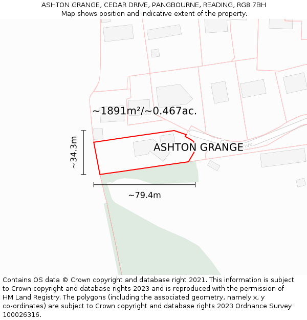 ASHTON GRANGE, CEDAR DRIVE, PANGBOURNE, READING, RG8 7BH: Plot and title map