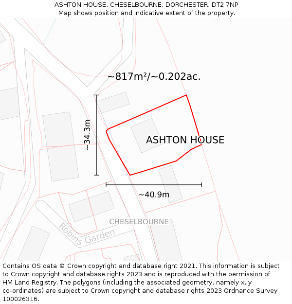 ASHTON HOUSE, CHESELBOURNE, DORCHESTER, DT2 7NP: Plot and title map